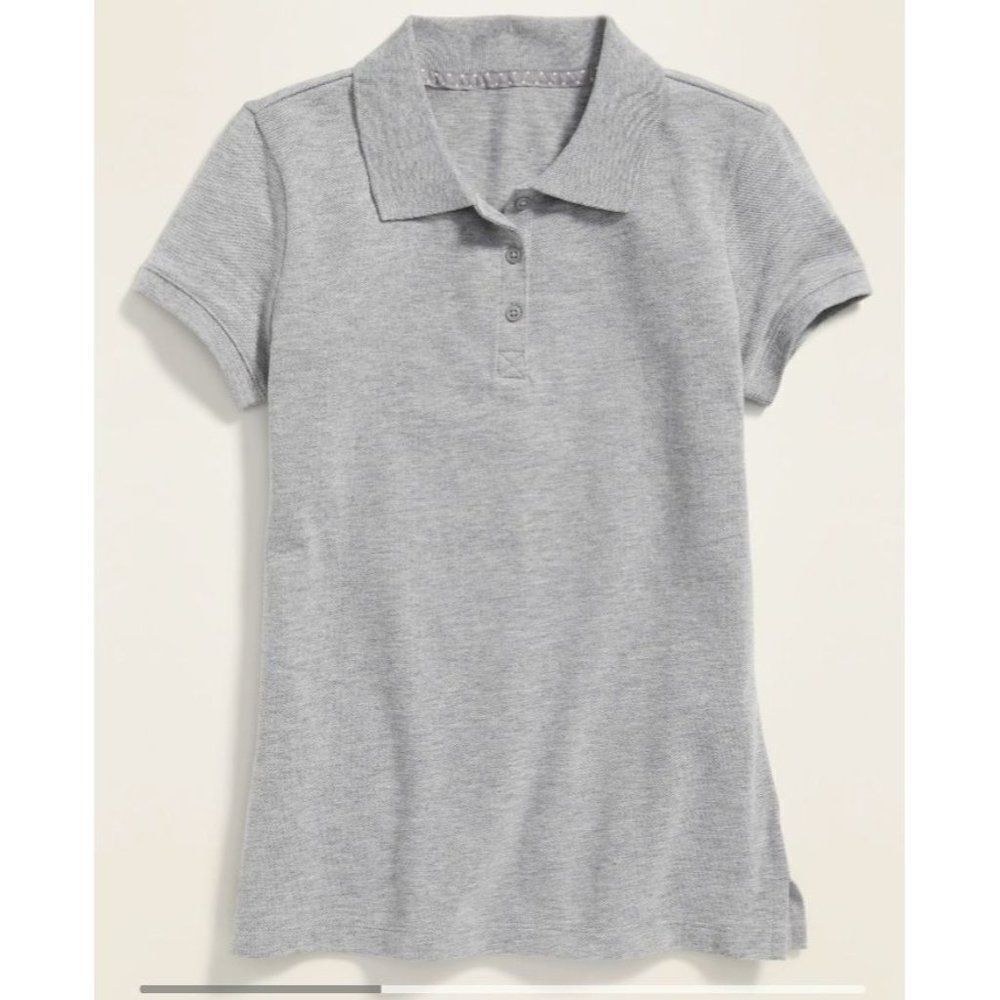 Uniform Short-Sleeve Pique Polo for Girls, in Grey Size 10-12